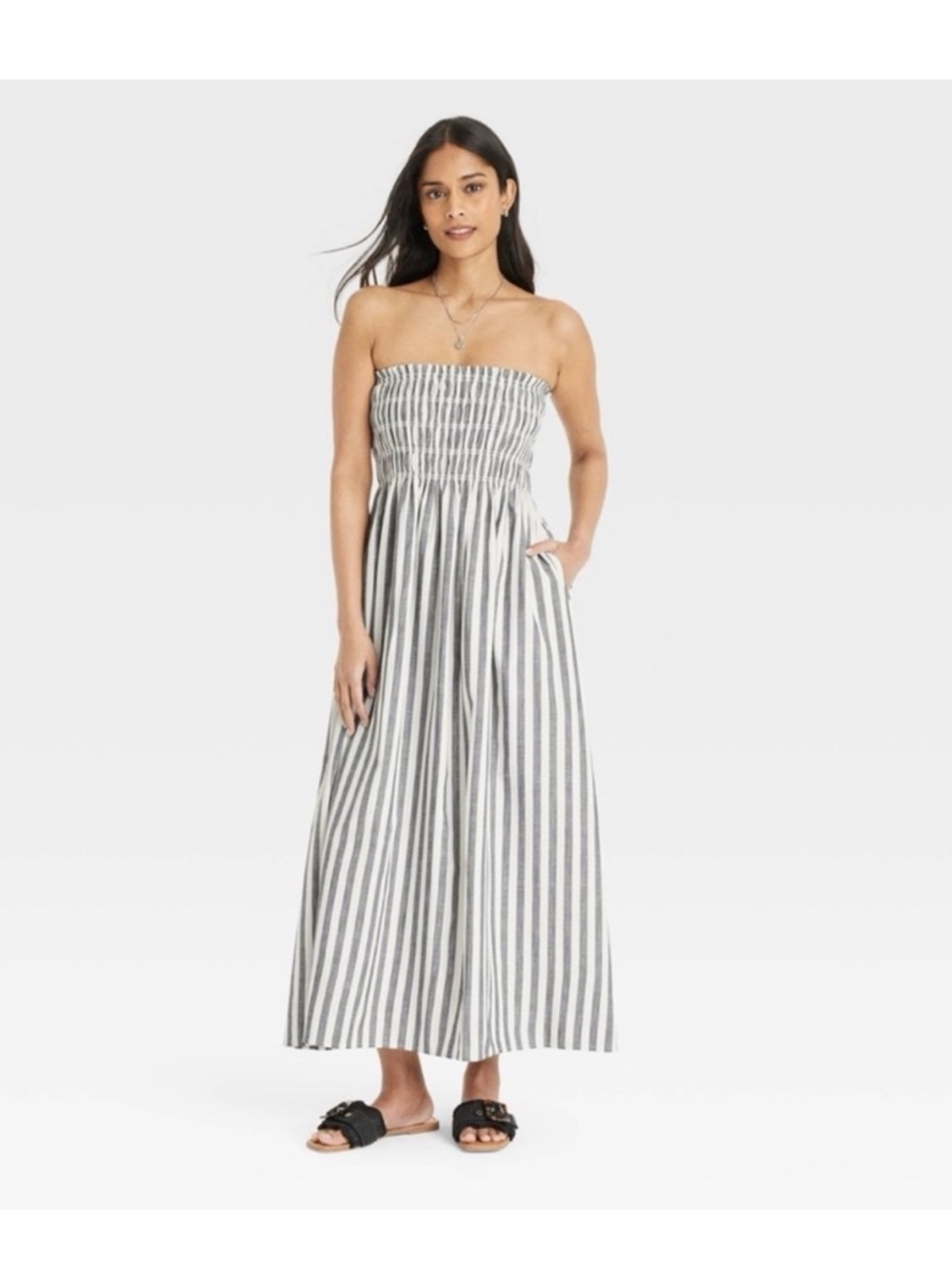 Target Grey and White Strapless Sundress - XS